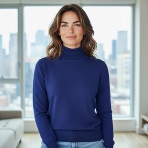 J. Crew Womens Blue Machine-washable merino wool-blend turtleneck